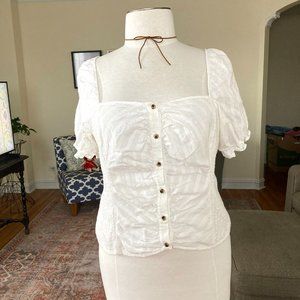 Women's Plus Size 3X BP White Short Sleeved Blouse with Elastic Body & Buttons